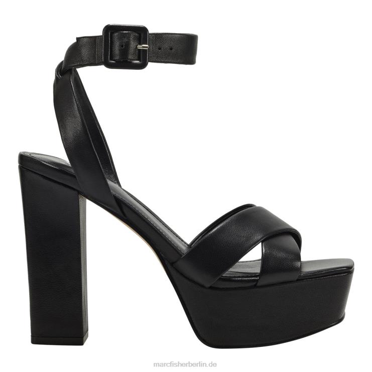 de Marc Fisher Frauen Faril-Plateausandale mit Knöchelriemen schwarzes Leder 868L8558