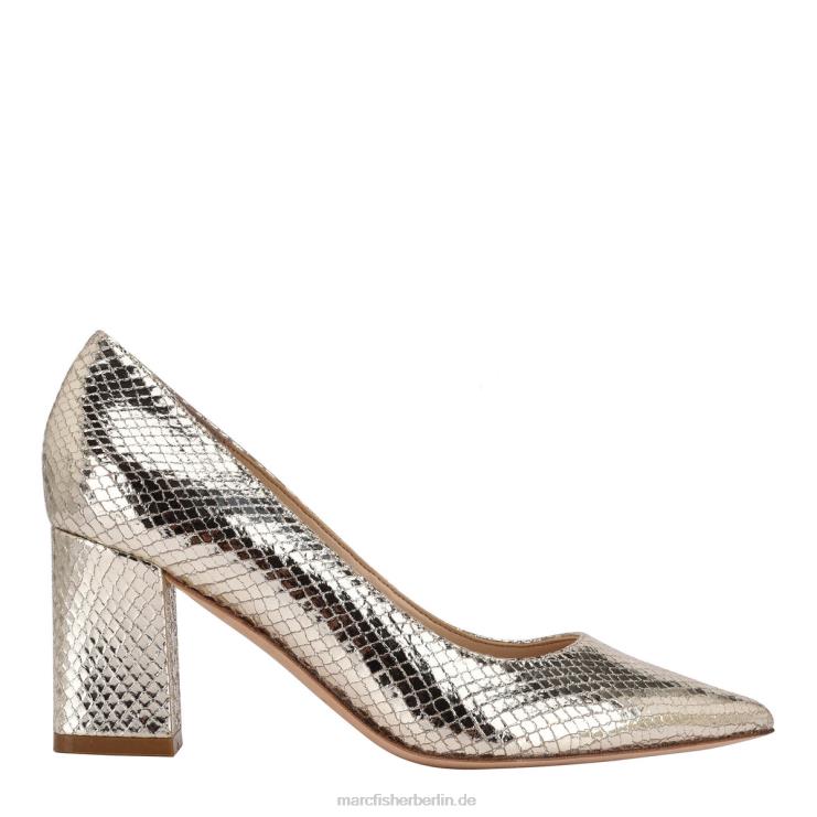 de Marc Fisher Frauen Zala-Pumps mit Blockabsatz und spitzer Zehenpartie goldenes Schlangen-Wildleder 868L8697