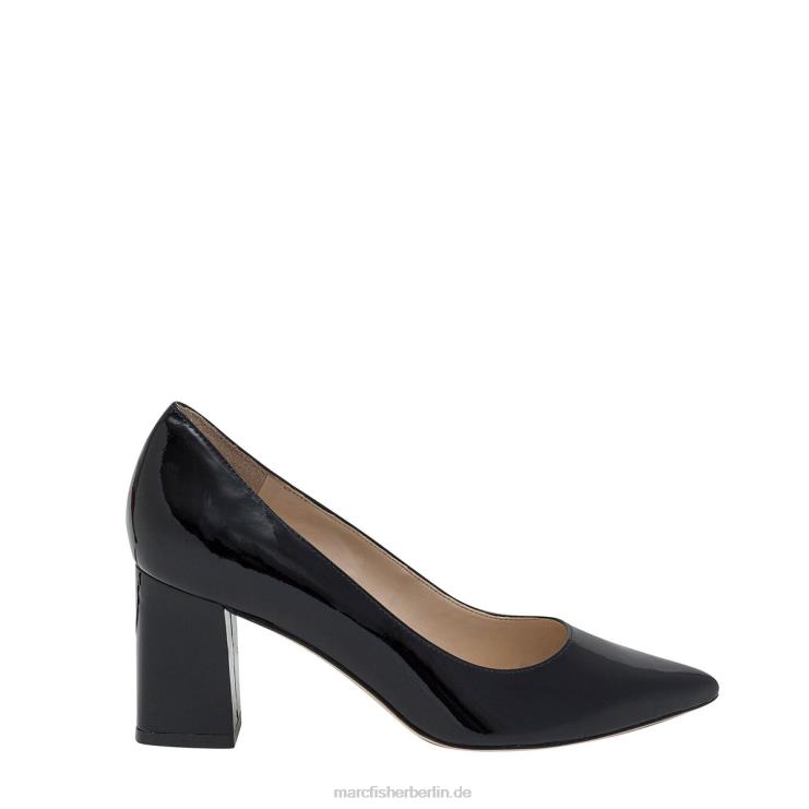 de Marc Fisher Frauen Zala-Pumps mit Blockabsatz und spitzer Zehenpartie schwarzes Lackleder 868L8601