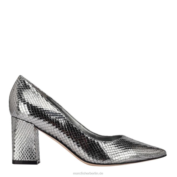 de Marc Fisher Frauen Zala-Pumps mit Blockabsatz und spitzer Zehenpartie silbernes Schlangenleder 868L8684