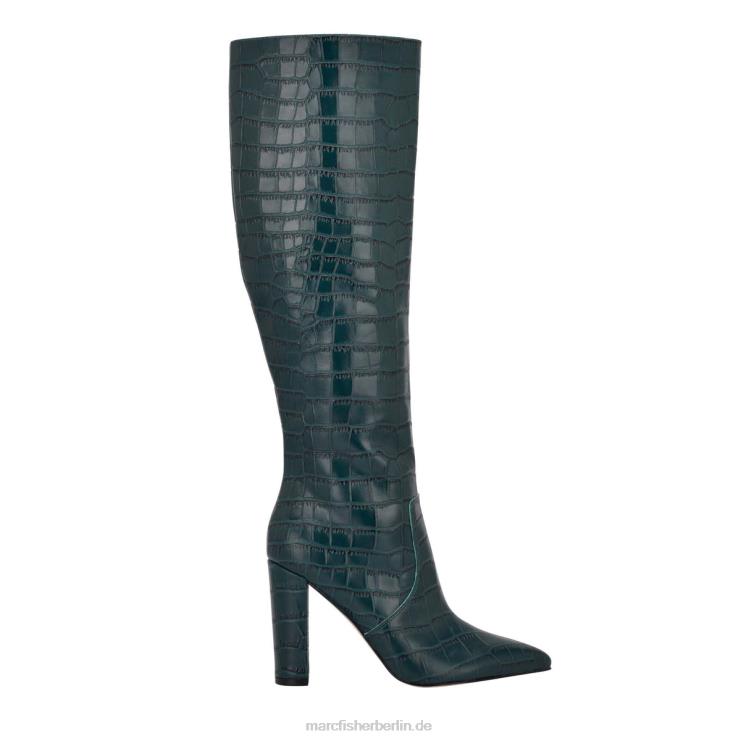 de Marc Fisher Frauen Giancarlo-Stiefel mit Absatz Blaugrünes Leder mit Krokoprägung 868L8163
