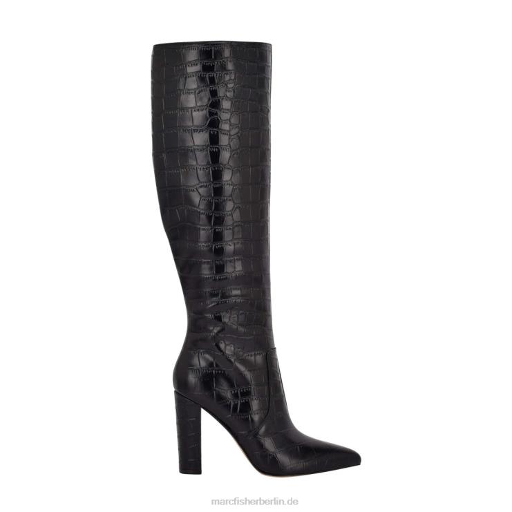 de Marc Fisher Frauen Giancarlo-Stiefel mit Absatz schwarzes Leder mit Krokoprägung 868L8165