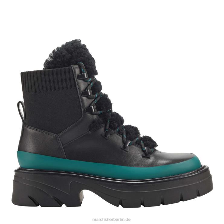 de Marc Fisher Frauen Izuma-Stiefel mit Stollensohle schwarzes/blaugrünes Leder 868L838