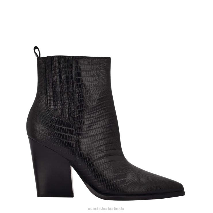 de Marc Fisher Frauen Westernstiefelette mit Mariel-Absatz schwarzes Leder mit Krokoprägung 868L853